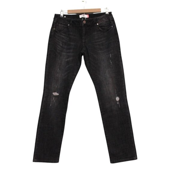 Cabi Jeans Size 8 Slim Boyfriend Black Distressed Stretch Denim Mid Rise - Picture 1 of 12